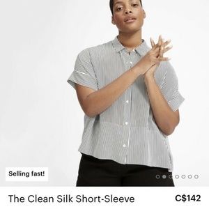 Everlane Silk Short Sleeve Stripe Square Shirt
